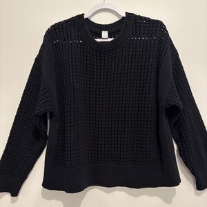 Old Navy Open-Stitch Crewneck Sweater crochet-look Black size XL boho crochet